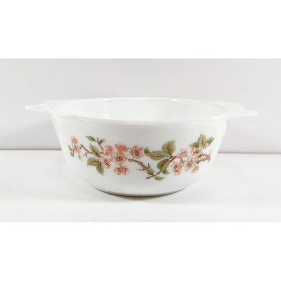 VTG Pyrex England Casserole Cherry Blossom White No Lid - Picture 1 of 4